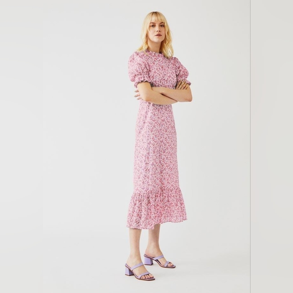 Ghost London Solene Prairie Floral Pink Midid Dress XXS
